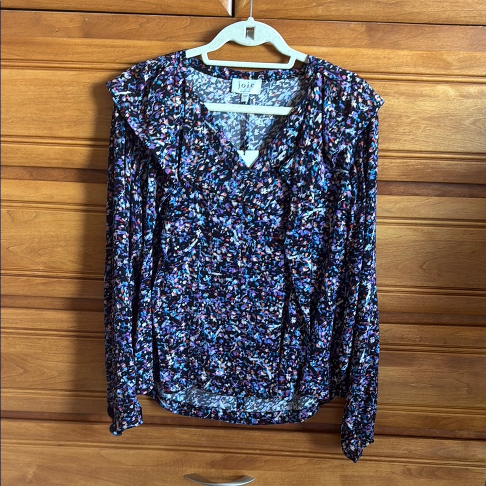 Joie Purple and White Ruffled Long Sleeve Blouse